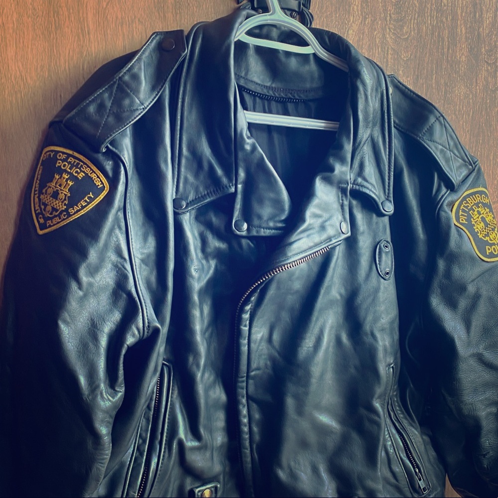 Vintage Leather Police Jacket - Large